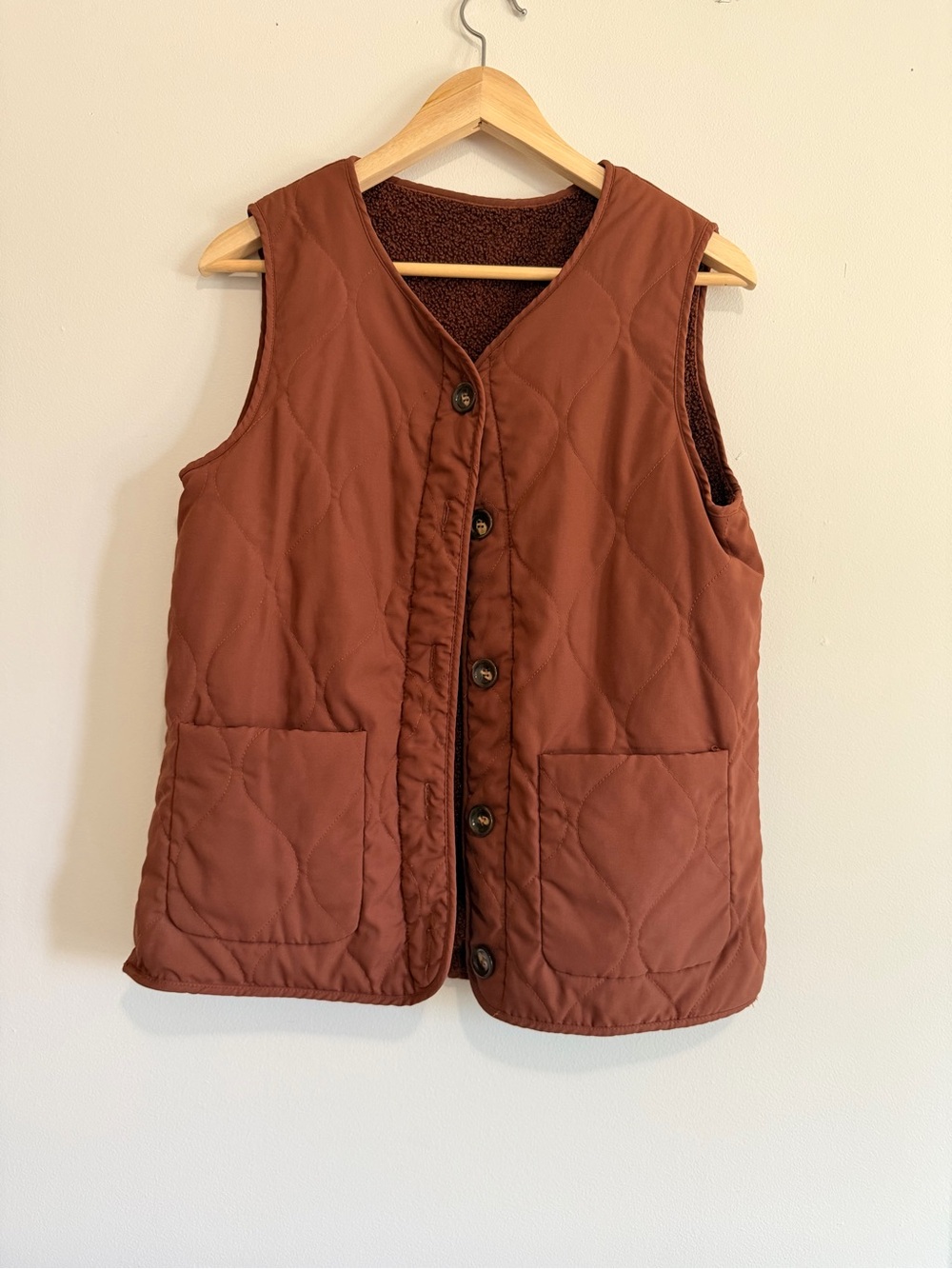 Quilted Rust Brown Button-Front Vest - reversible